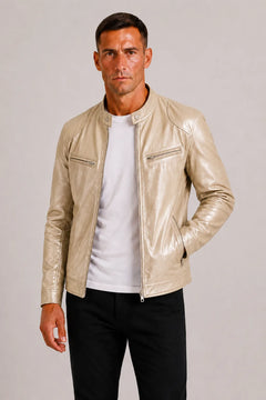 Leren biker jacket met zip closure