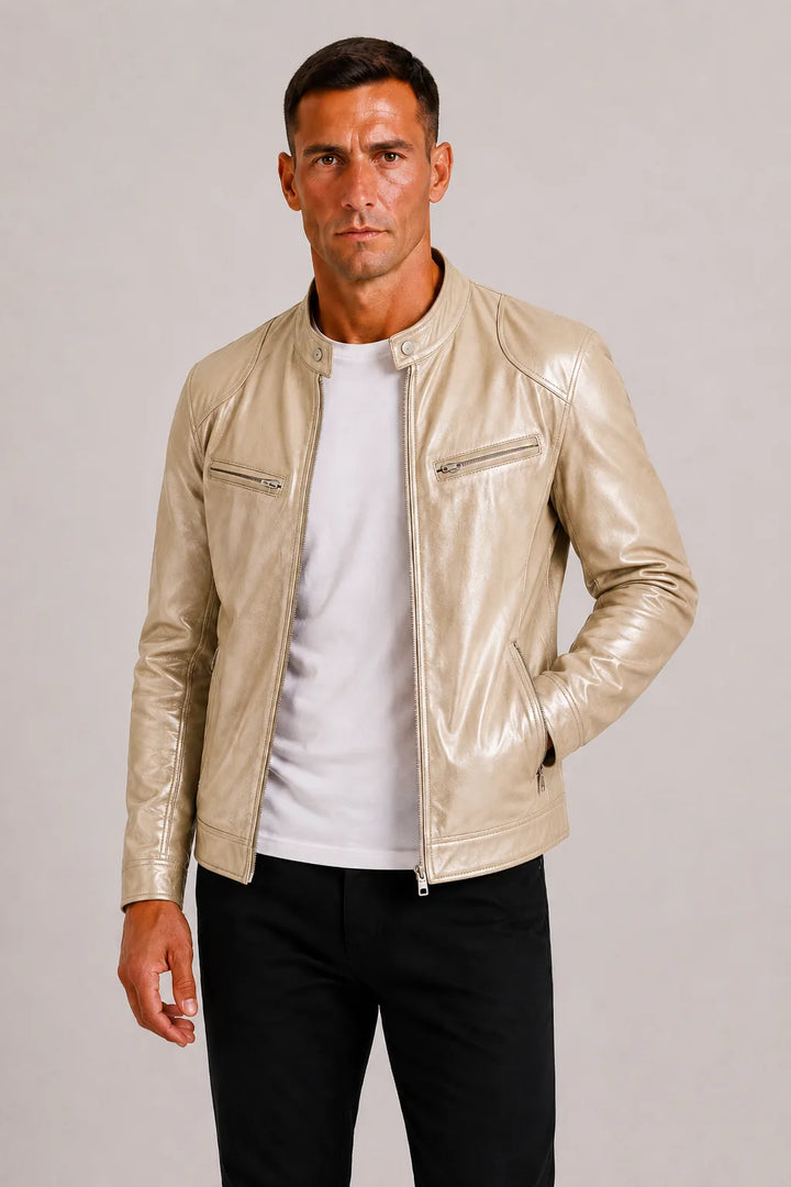 Leren biker jacket met zip closure