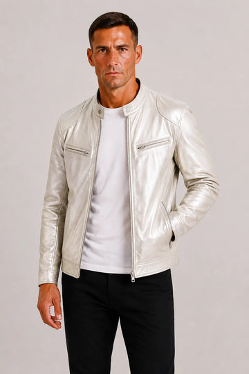 Leren biker jacket met zip closure