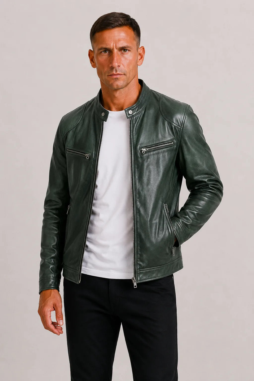 Leren biker jacket met zip closure