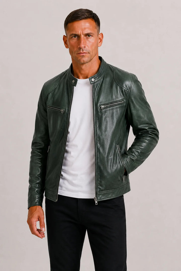 Leren biker jacket met zip closure