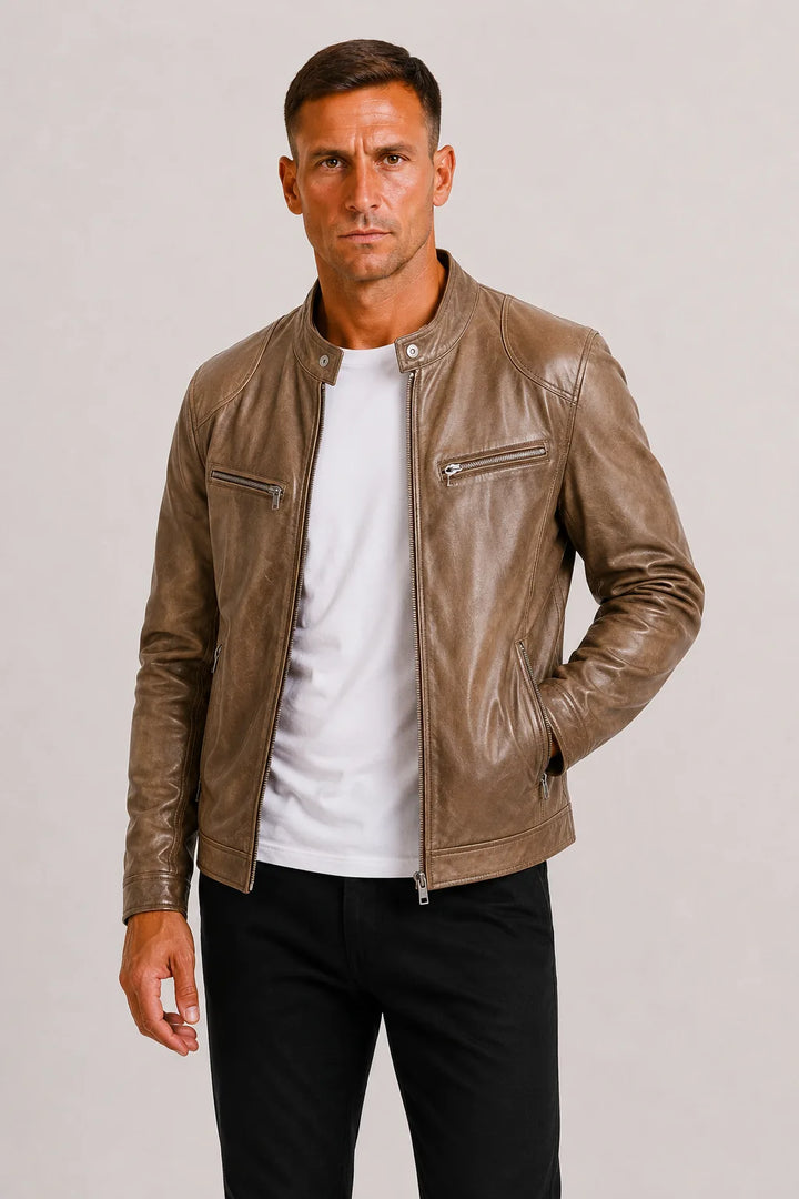 Leren biker jacket met zip closure