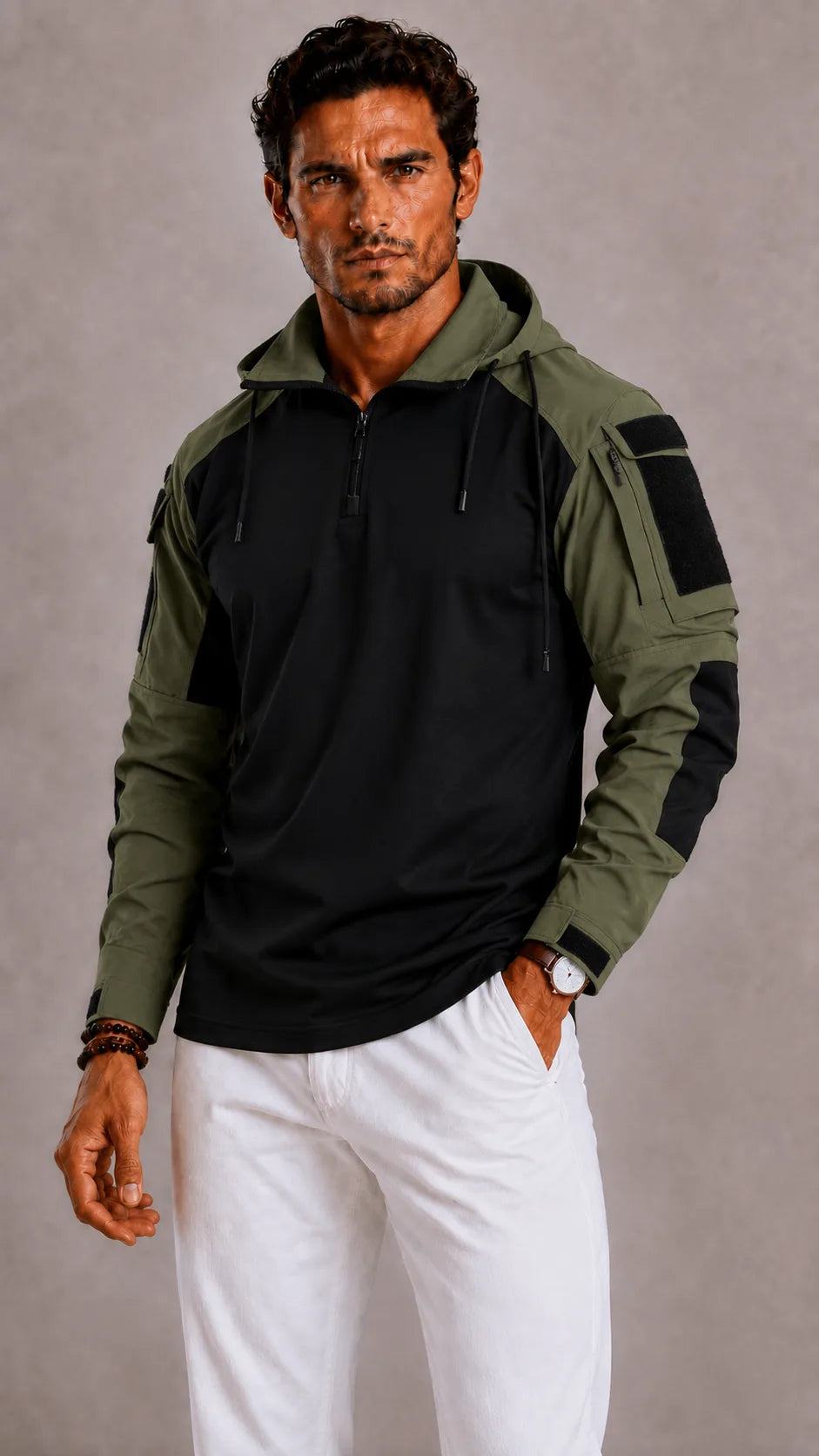 Hoodie met contrasterende mouwen