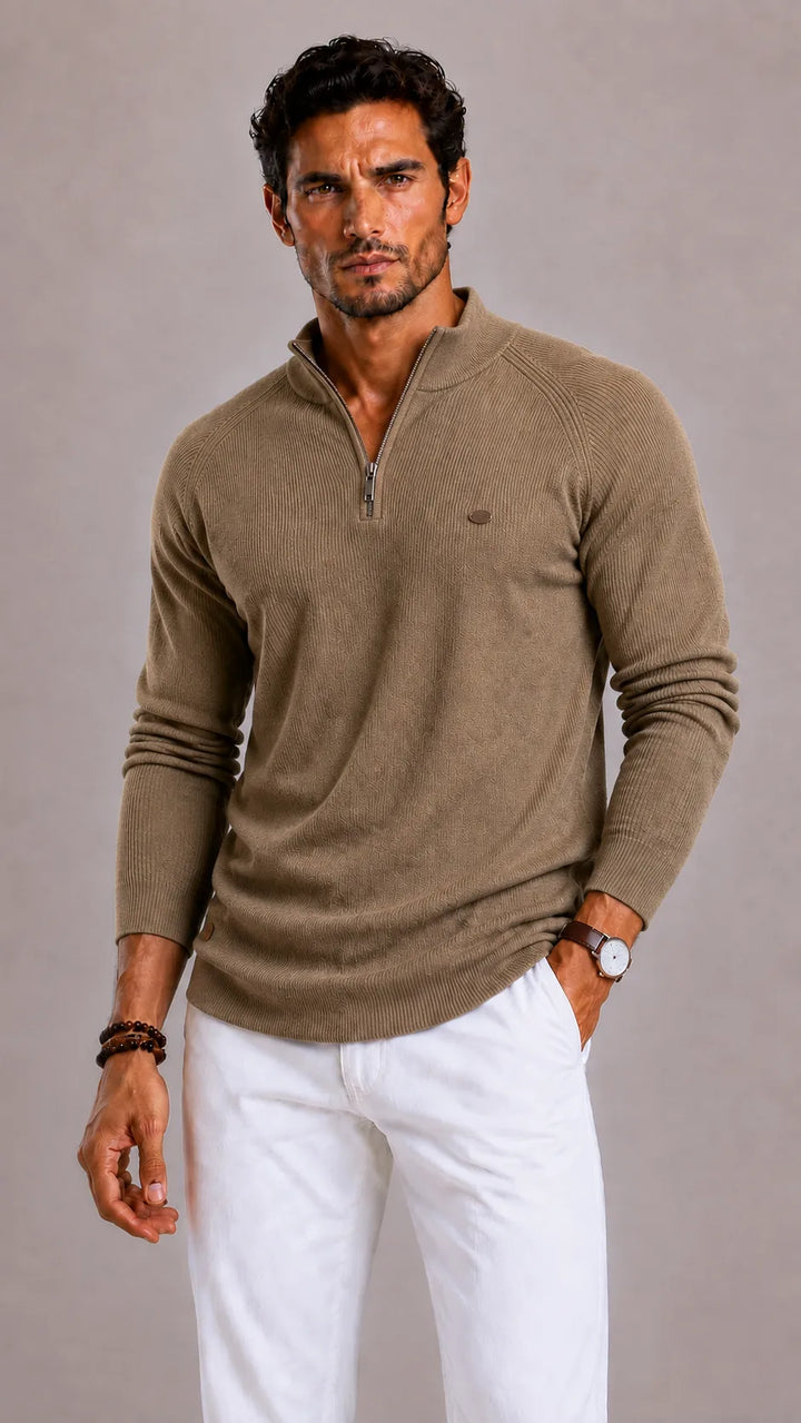 Zip-up trui met ribbed texture