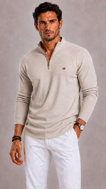 Zip-up trui met ribbed texture