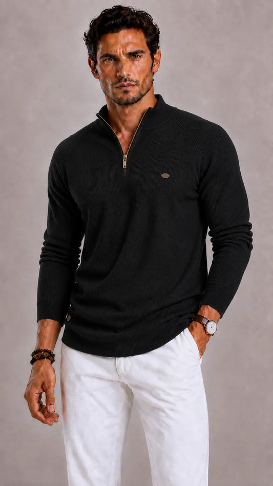 Zip-up trui met ribbed texture