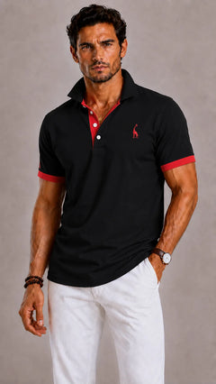 Polo met ribbed collar en korte mouwen