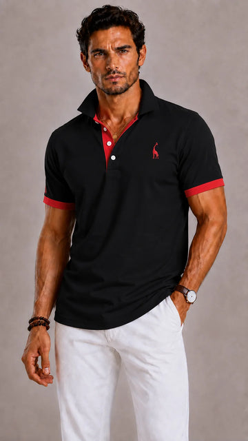 Polo met ribbed collar en korte mouwen