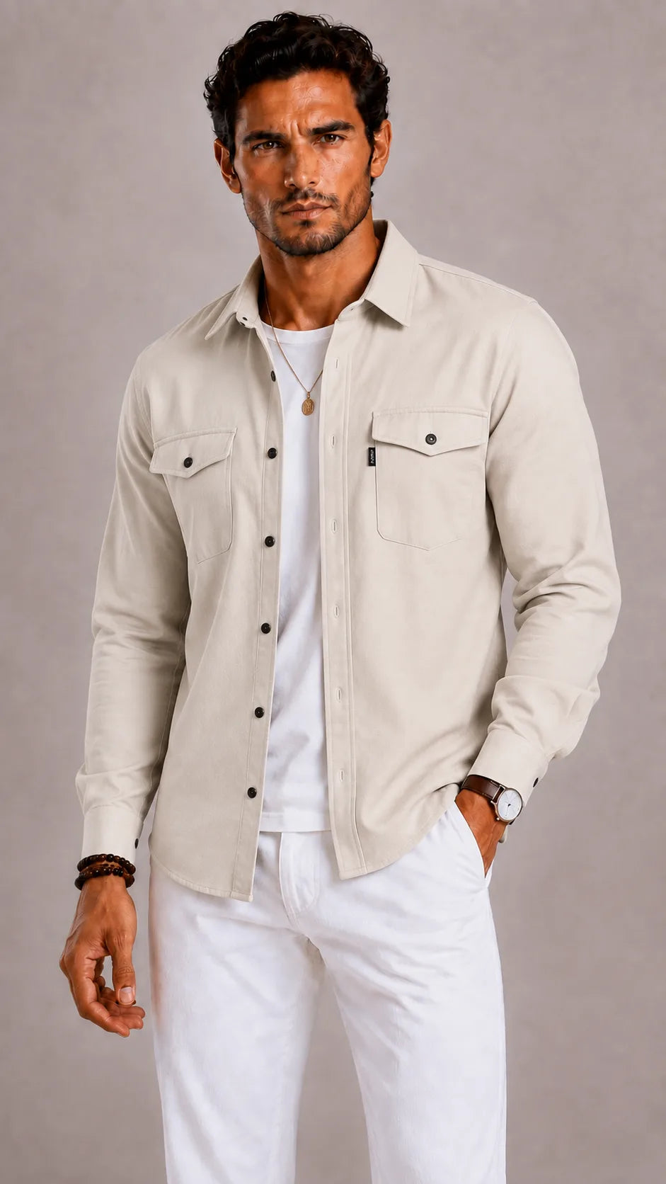 Overshirt met mandarin kraag