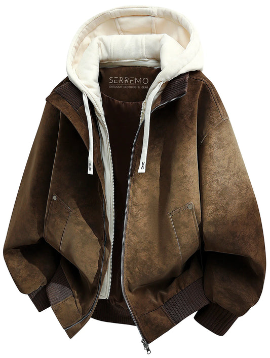 Oversized bomberjack met fleece hood