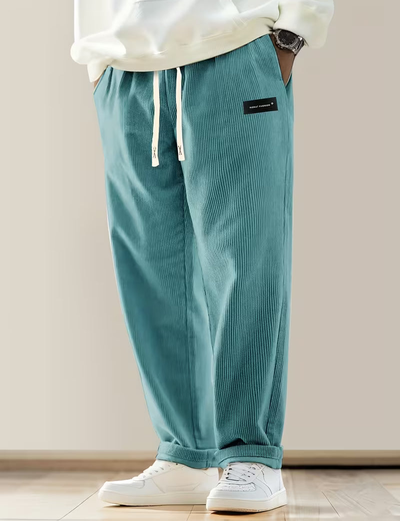 Corduroy broek met losse pasvorm en rechte pijpen