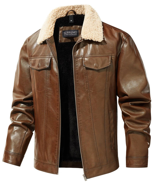 Leren jassen met shearling kraag