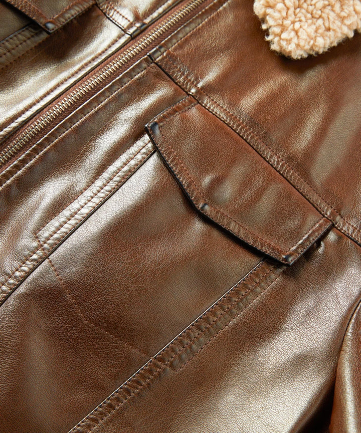 Leren jassen met shearling kraag