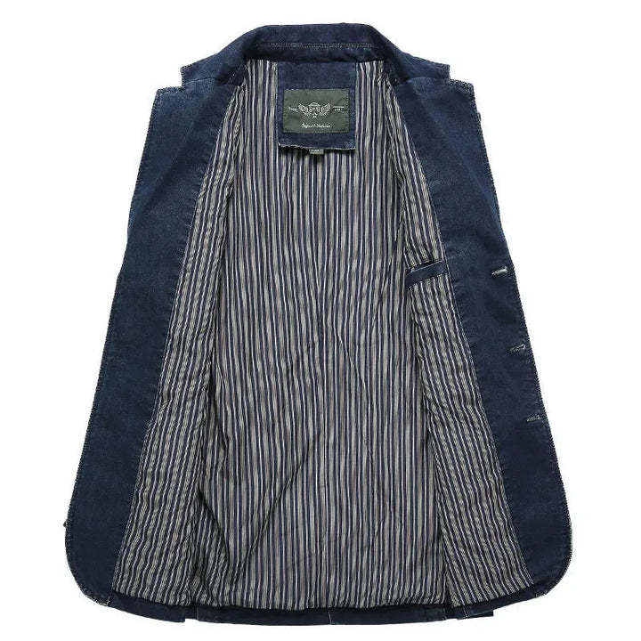 Denim blazer met reverskraag en opgestikte zakken