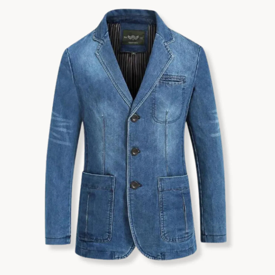 Denim blazer met reverskraag en opgestikte zakken