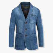 Denim blazer met reverskraag en opgestikte zakken