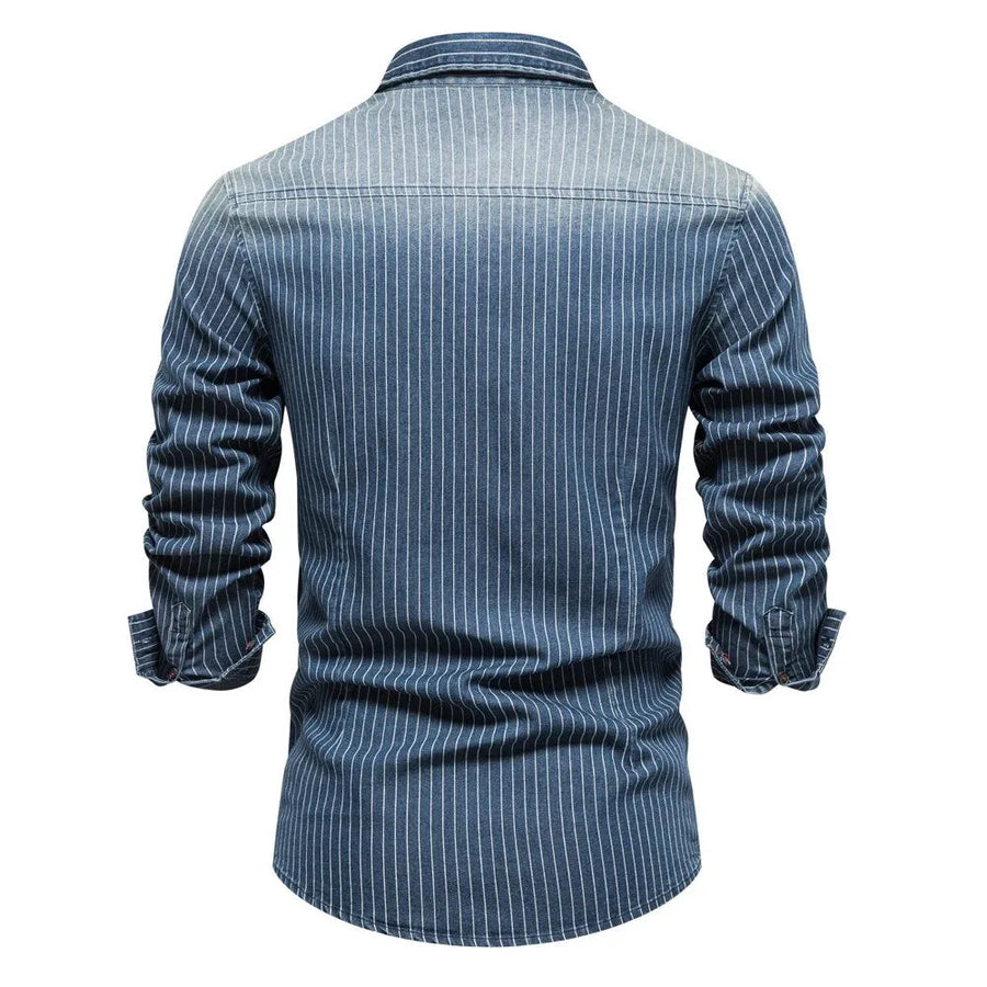Denim overhemd met gestreept patroon en borstzakken