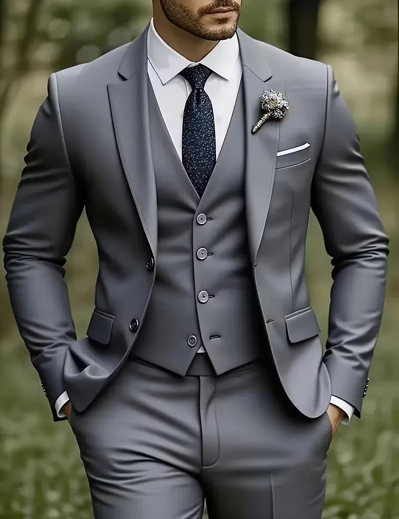 Driedelig heren pak met slim fit en glanzende afwerking