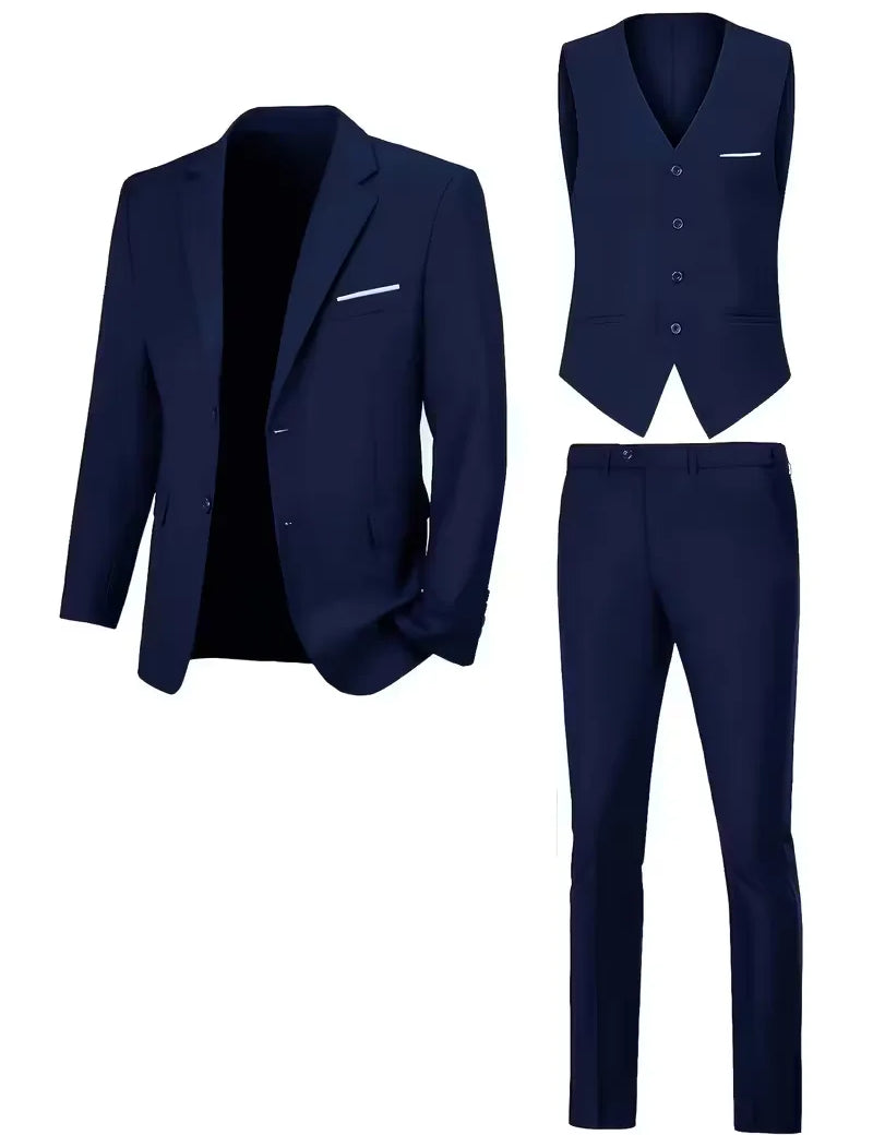 Driedelig heren pak met slim fit en glanzende afwerking