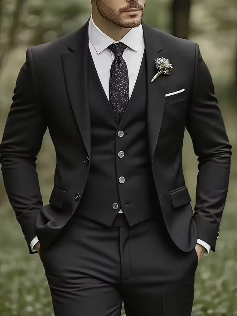 Driedelig heren pak met slim fit en glanzende afwerking