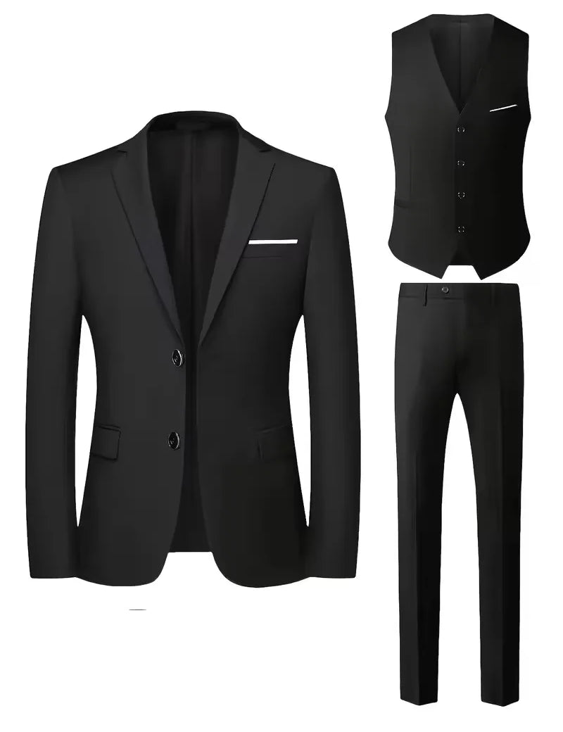 Driedelig heren pak met slim fit en glanzende afwerking