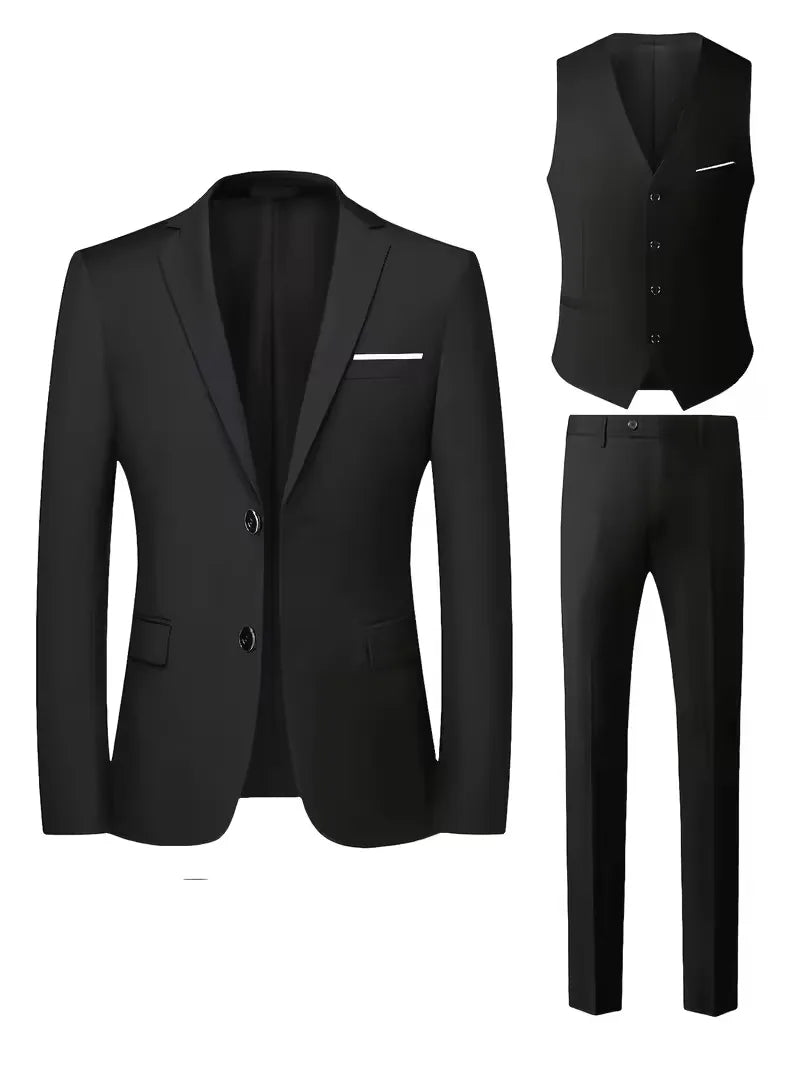 Driedelig heren pak met slim fit en glanzende afwerking