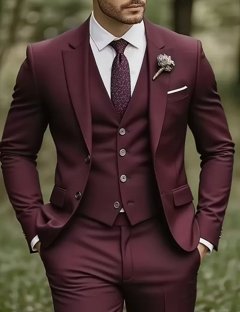 Driedelig heren pak met slim fit en glanzende afwerking