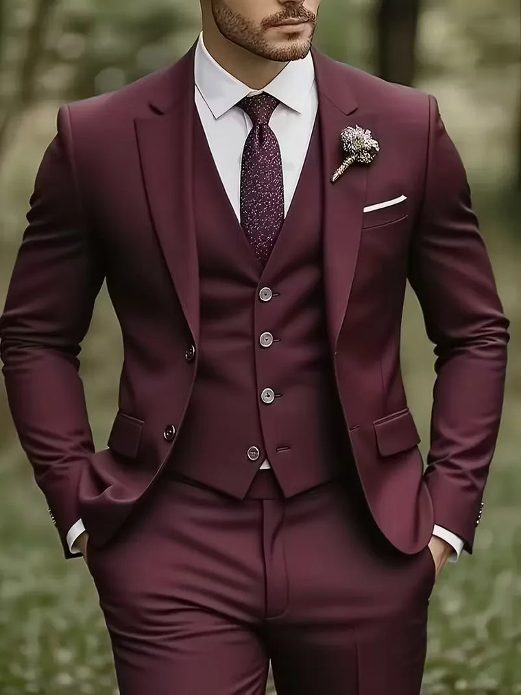 Driedelig heren pak met slim fit en glanzende afwerking