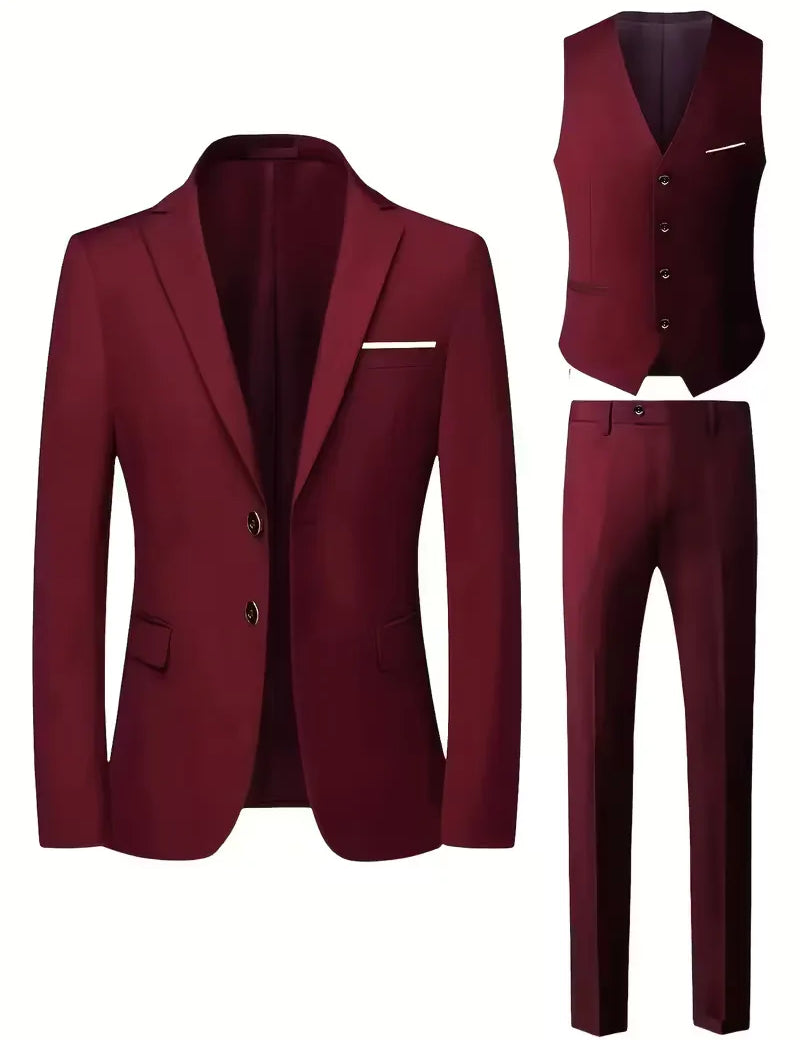 Driedelig heren pak met slim fit en glanzende afwerking