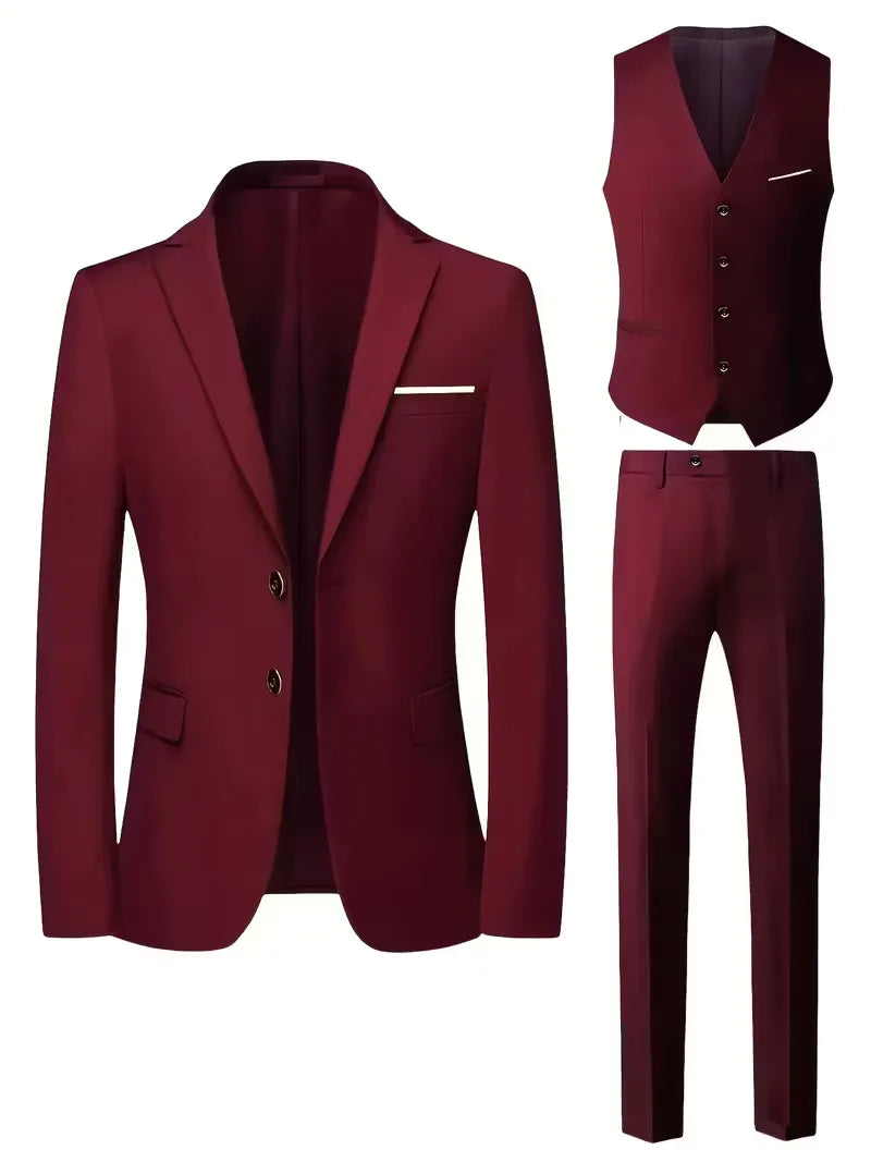 Driedelig heren pak met slim fit en glanzende afwerking