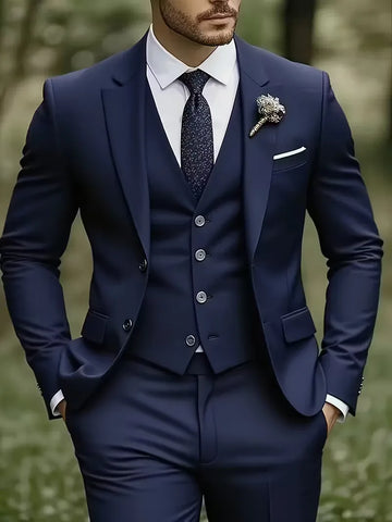 Driedelig heren pak met slim fit en glanzende afwerking