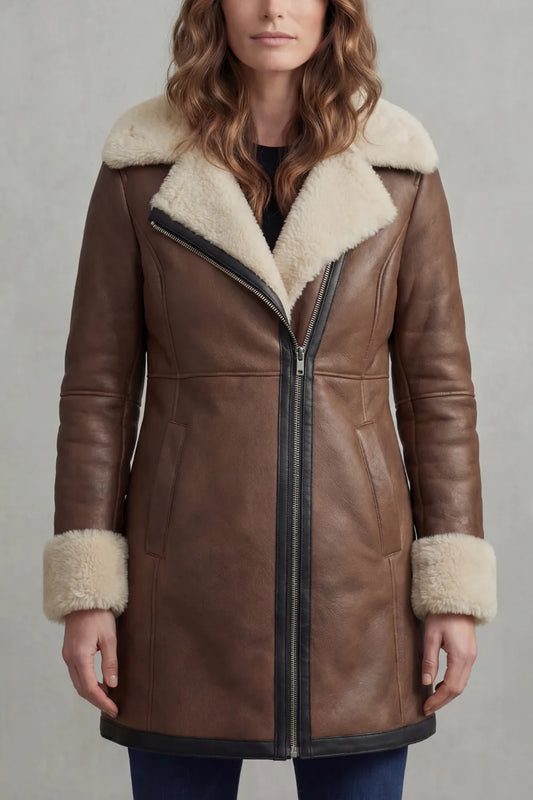 Leren winterjas met shearling