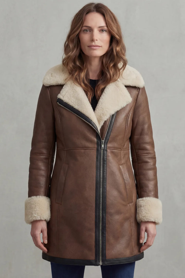 Leren winterjas met shearling