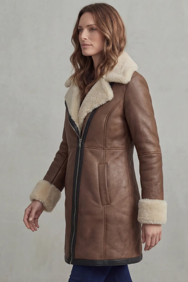 Leren winterjas met shearling