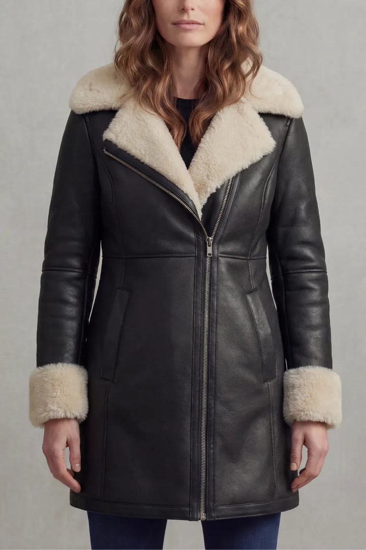 Leren winterjas met shearling