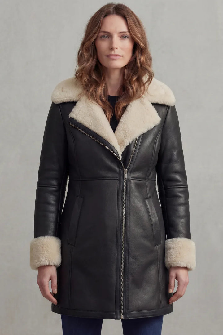 Leren winterjas met shearling