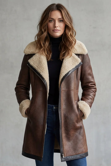 Leren jas met shearling voering