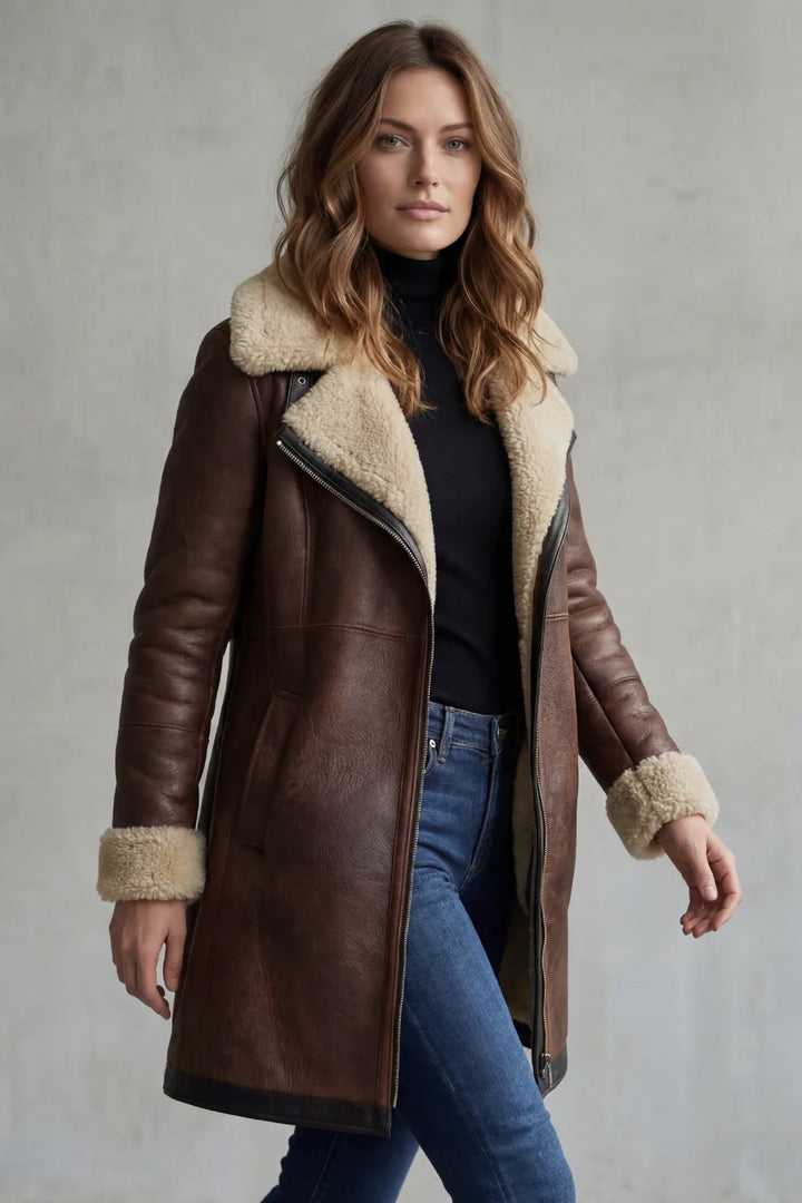 Leren jas met shearling voering