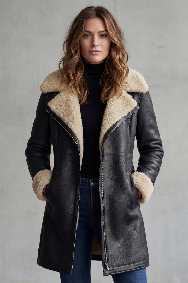 Leren jas met shearling voering