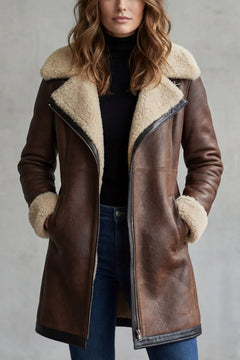 Leren jas met shearling voering