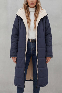 Hooded fleece coat met rits