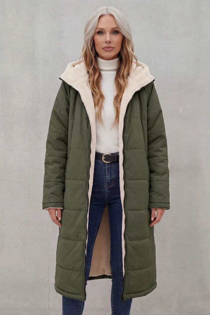 Hooded fleece coat met rits