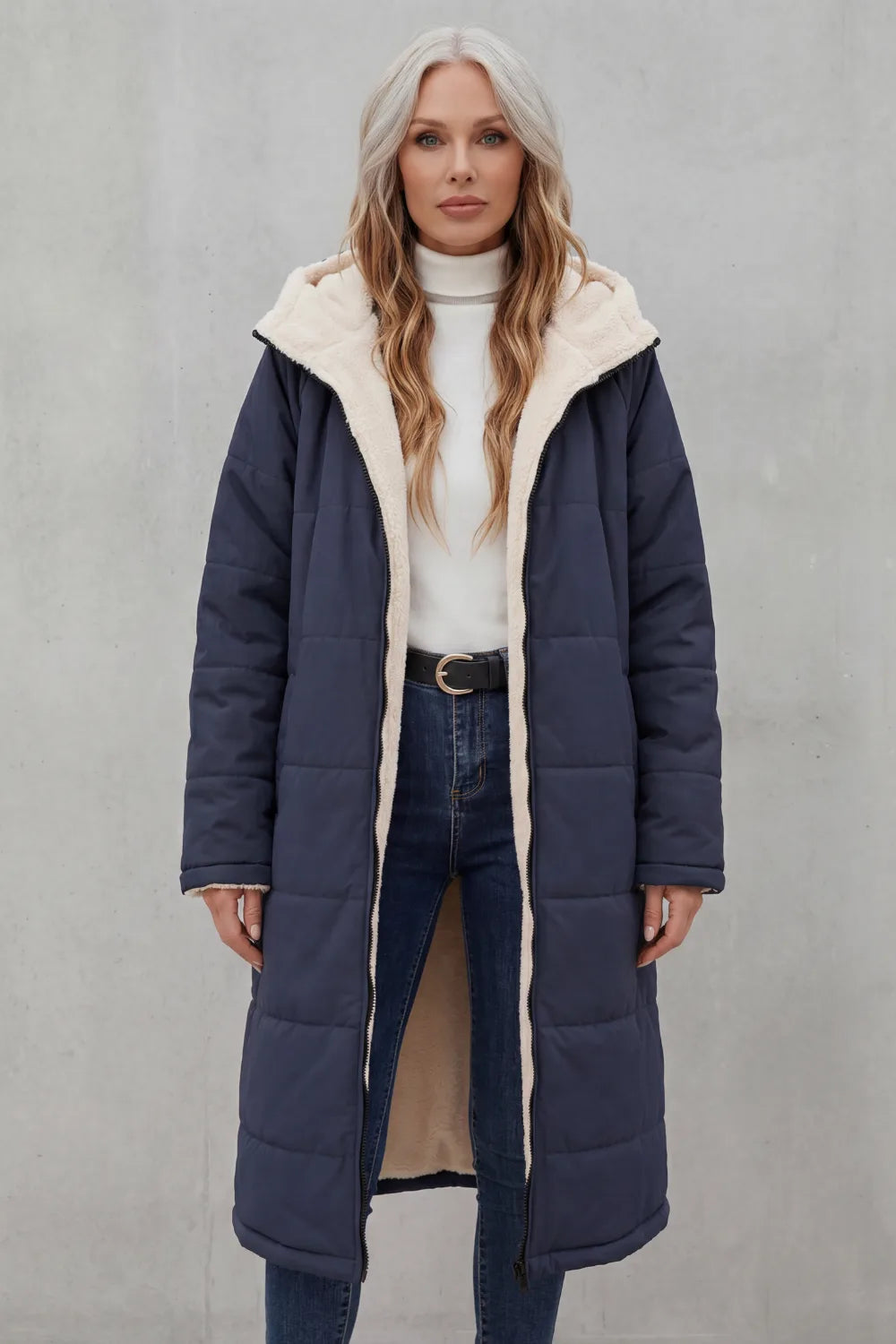 Hooded fleece coat met rits