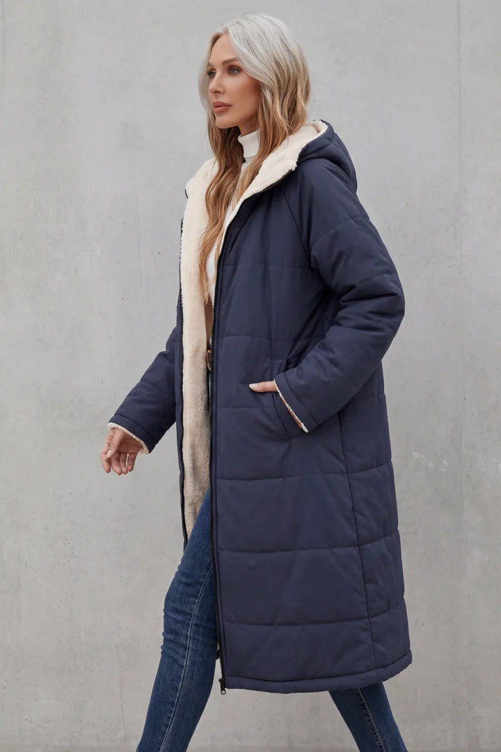 Hooded fleece coat met rits