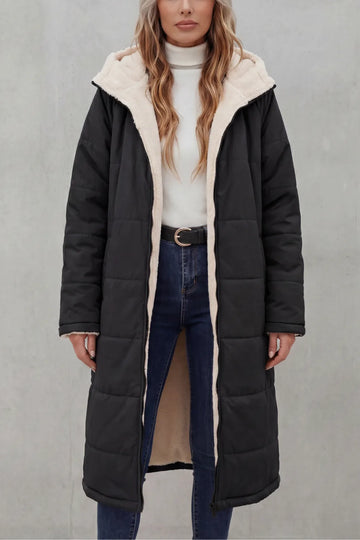 Hooded fleece coat met rits