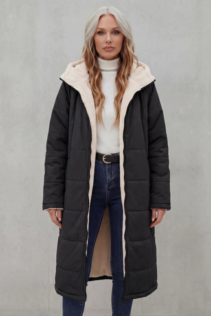 Hooded fleece coat met rits