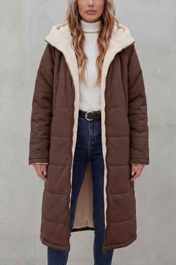 Hooded fleece coat met rits