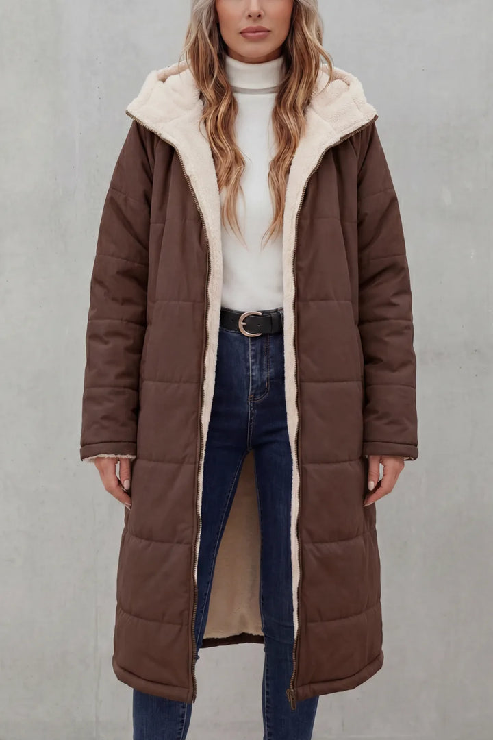 Hooded fleece coat met rits