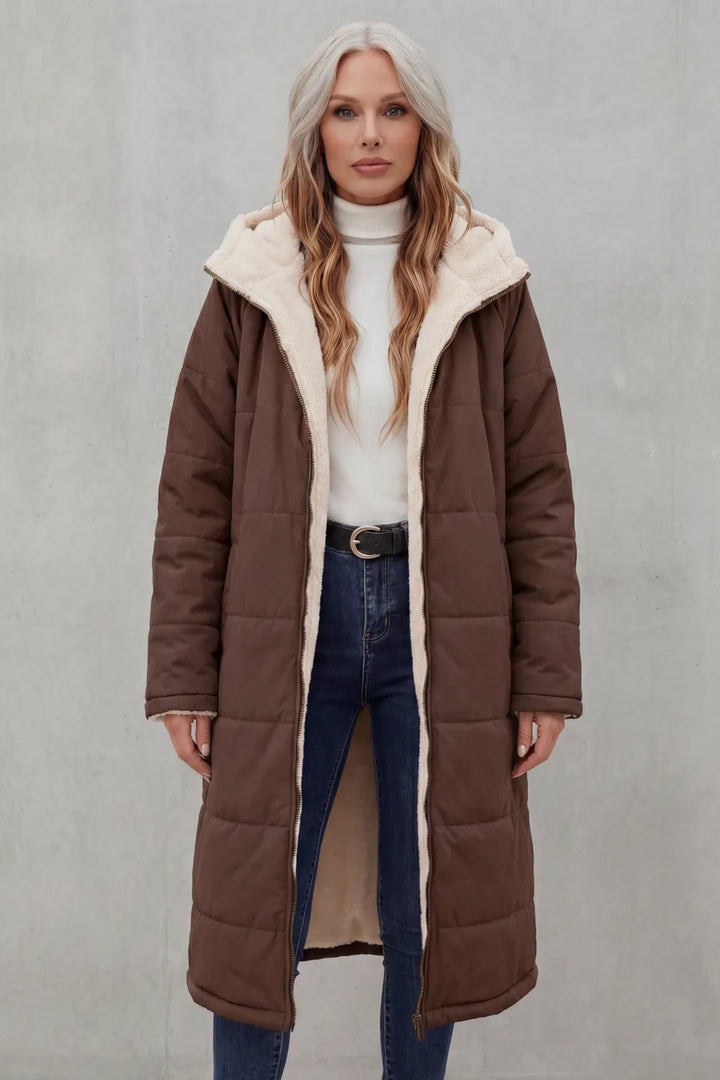 Hooded fleece coat met rits