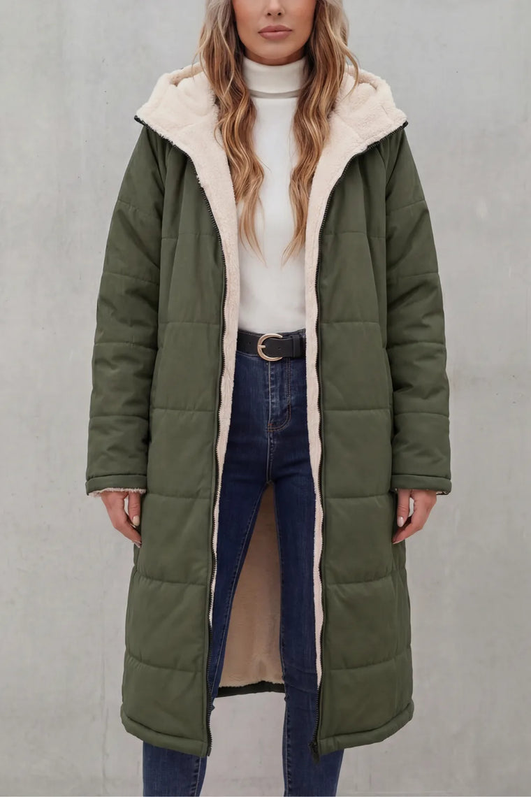 Hooded fleece coat met rits